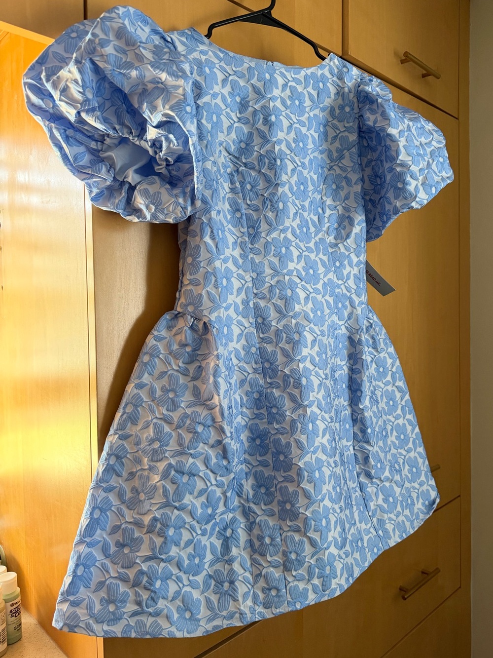Blue Floral Puff-Sleeve Fit & Flare Dress